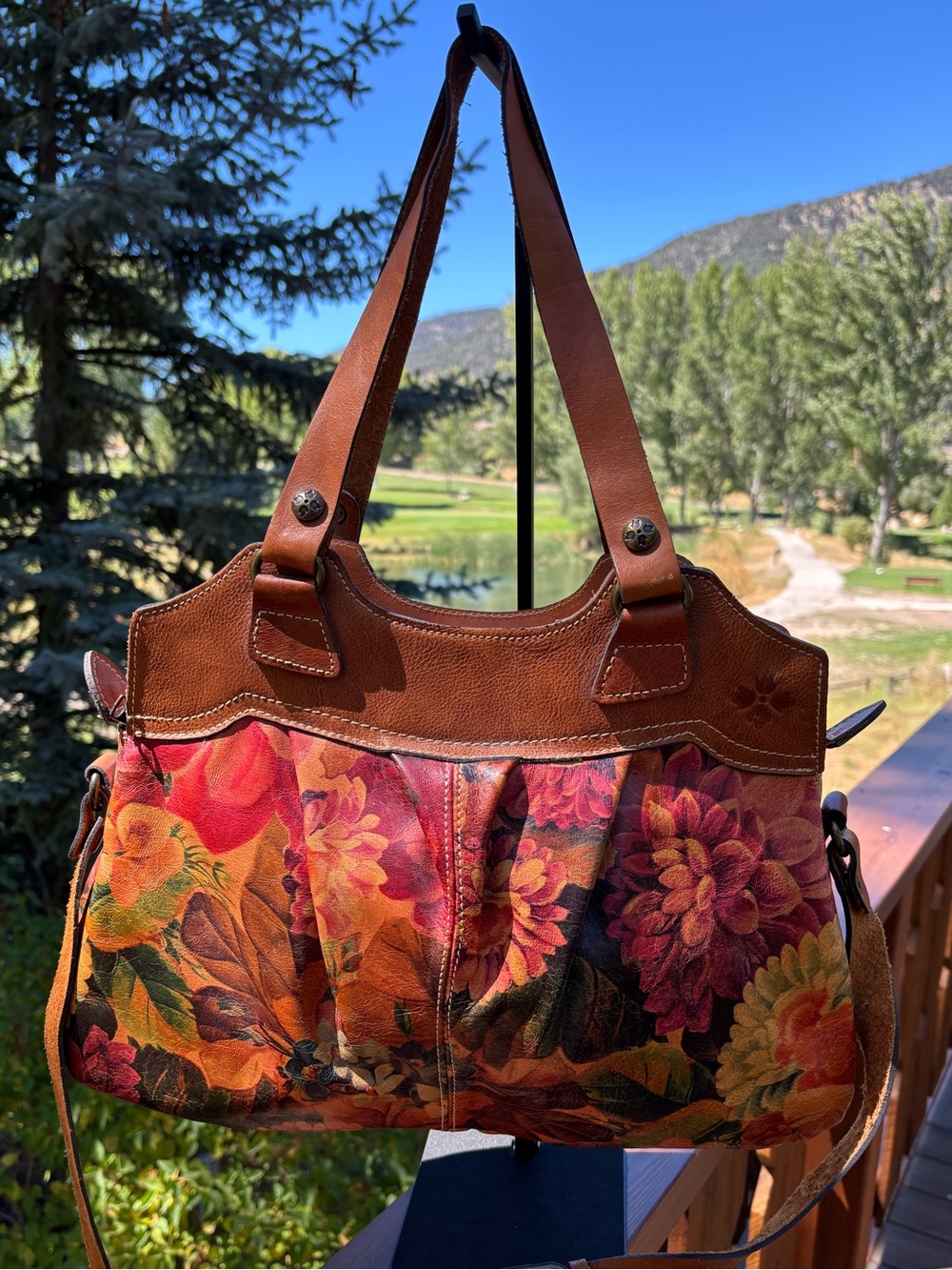 Patricia Nash  Leather Tote Bag in Brown with vibrant floral